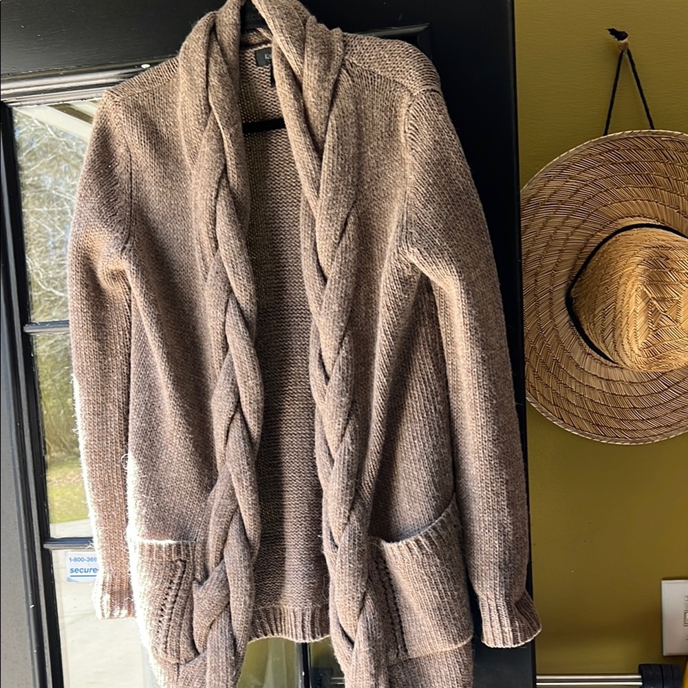 Tan Knit Cardigan With Open Front Knit Comfy Soft Sweater